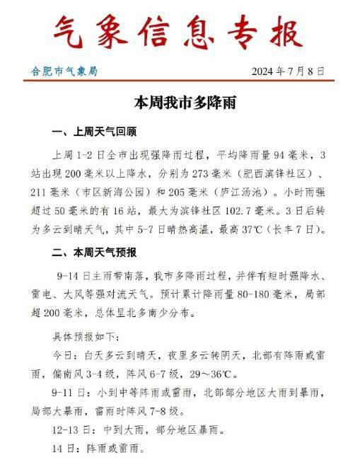 局部大暴雨！合肥将连下6天！今晚就到